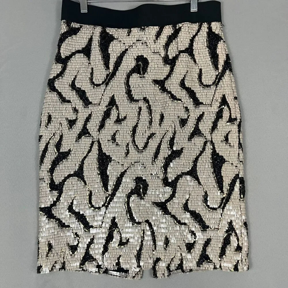 Antonio Melani Pencil Skirt Women's 10 Black Sequin Office Party Glam Profession
